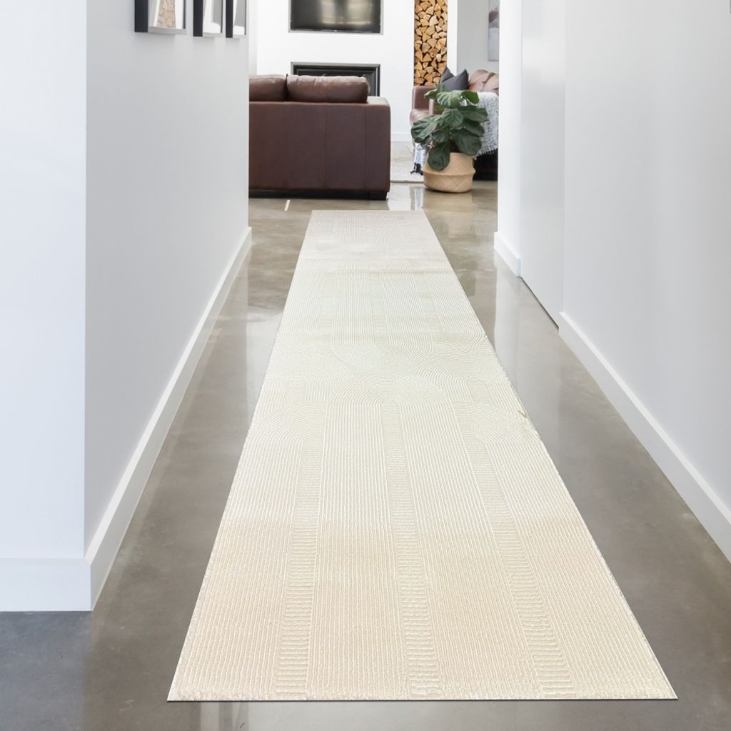 Moderner Recycling-Teppich - ovale Linienformen - in creme Größe - 80 x 300 cm