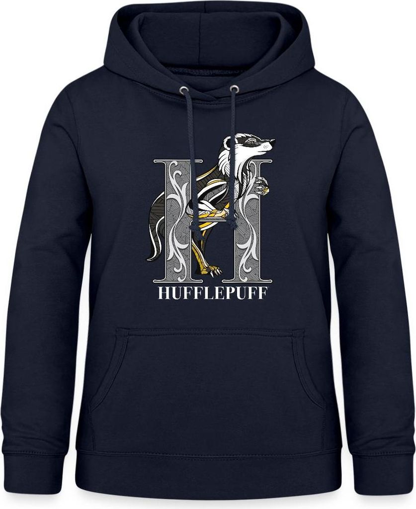 Spreadshirt Harry Potter Hufflepuff Gold monochrom Damen Hoodie, S, Navy