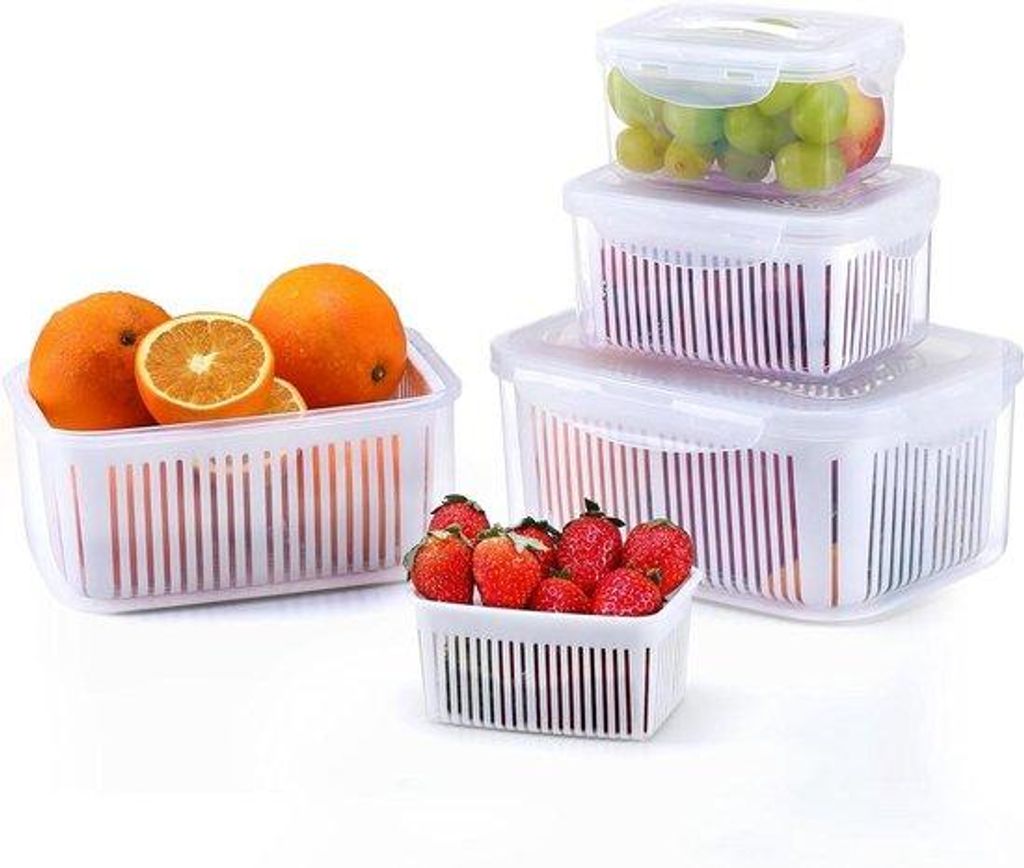 Kühlhaltung für Gemüse und Obst - Mikrowellenfest - BPA-frei - Set aus 4 Stücken - Fruchtkorb für Obst und Gemüse.