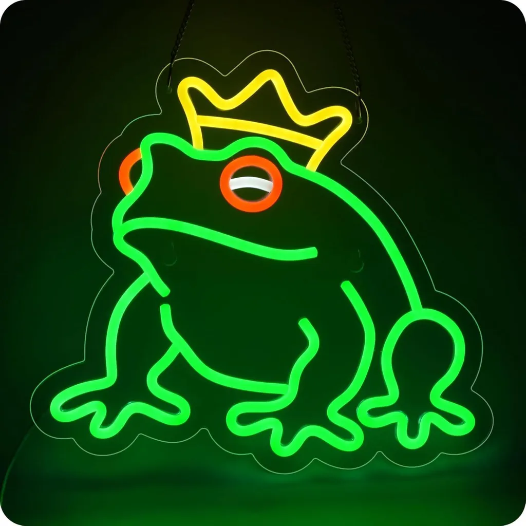 Luce LED NEON, applique decorativa, rana con corona, circa 36 x 33 x 2 cm