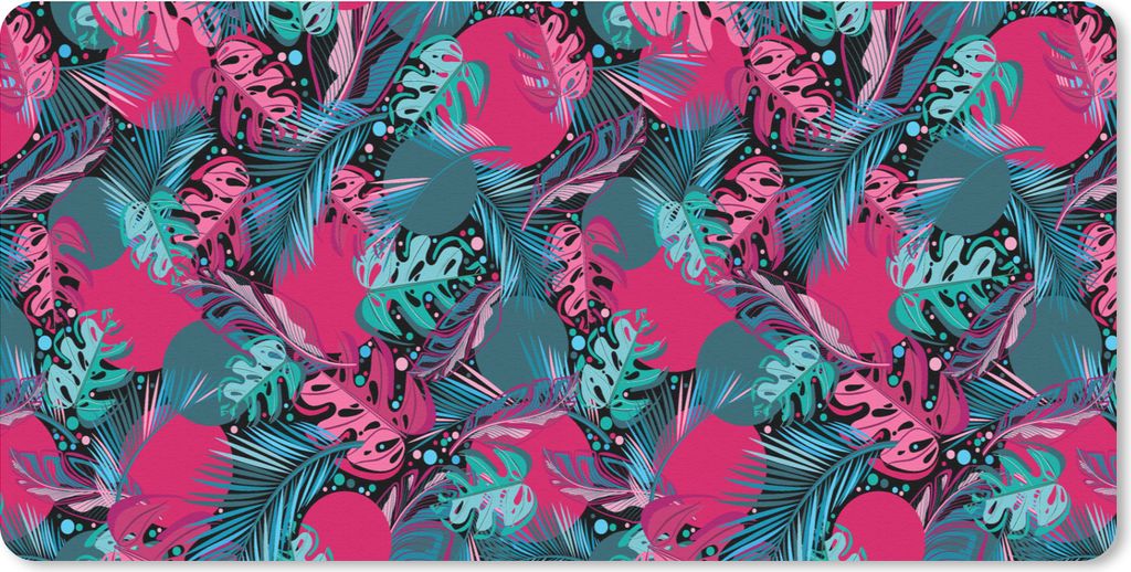 MuchoWow Schreibtischunterlage Blätter - Hawaii - Design - Rosa - Blau 80x40 cm - XXL Mauspad - Gaming Mauspad