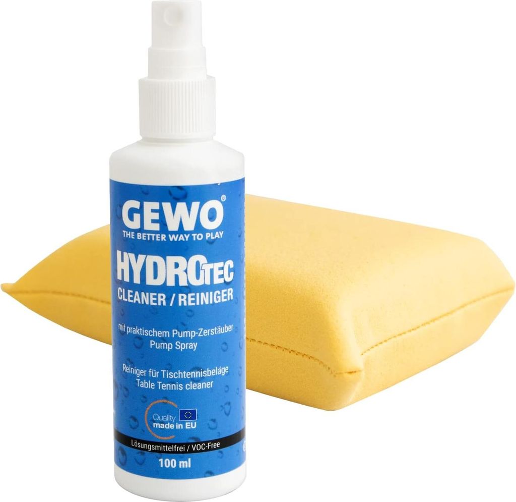 GEWO HydroTec Tischtennis Reinigungsset – lösungsmittelfreier Belagreiniger, 100ml inkl. Schwamm