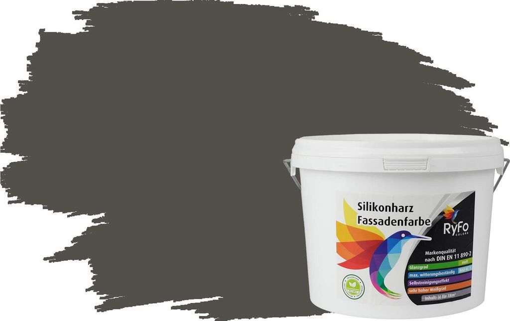 RyFo Colors Silikonharz Fassadenfarbe Lotuseffekt Trend Lavagrau 3l - bunte Fassadenfarbe, weitere Grau Farbtöne und Größen erhältlich, Deckkra...