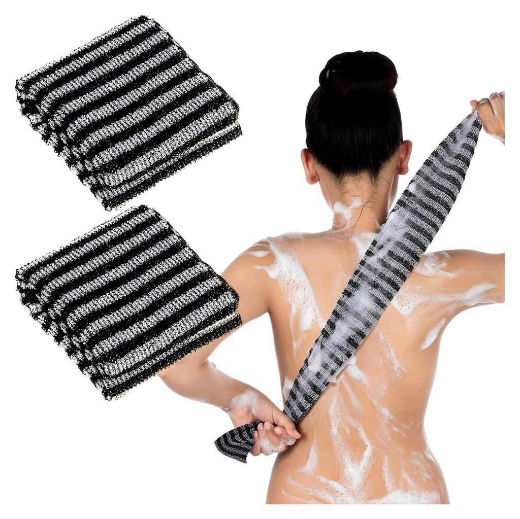 2 Stück Peeling-Badetuch, 100 cm x 25 cm Extra lang, Rückenschrubber für Männer und Frauen, Rückenwaschhilfe für Bad und Dusche (Schwarz)
