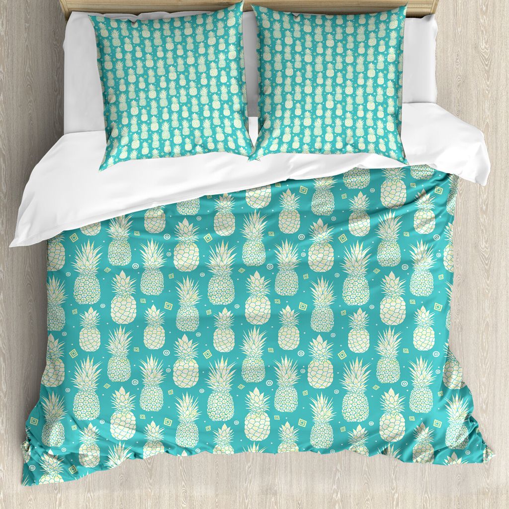ABAKUHAUS Ananas Bettbezug Set für Einzelbetten, Abstrakte Sommer-Frucht-Kunst, Milbensicher Allergiker geeignet mit Kissenbezug, 200 cm x 200 cm ...