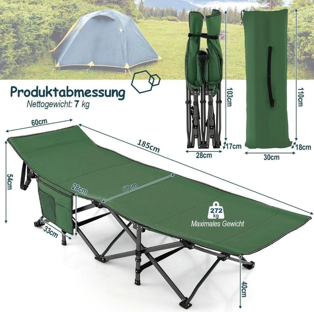 Lit de camping anti-mal de dos 190x70x54 cm pliable vert stable - 3