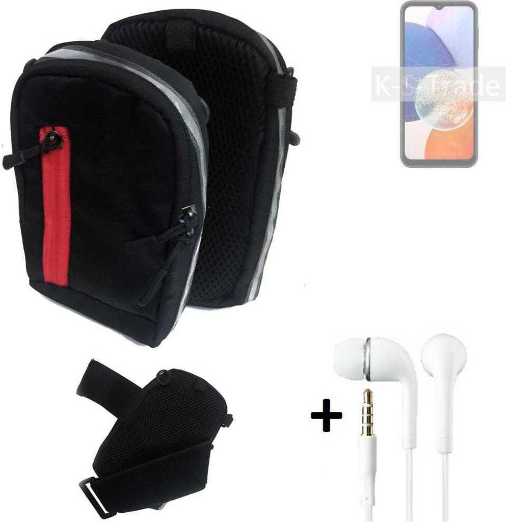 K-S-Trade Outdoor Gürteltasche Holster Umhängetasche + Kopfhörer kompatibel mit Samsung Galaxy A14 5G schwarz Handy Tasche Case travelbag