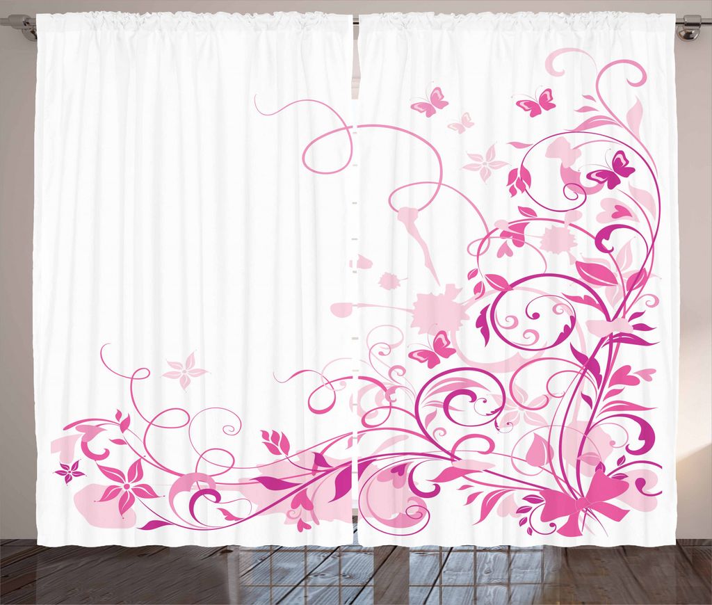 ABAKUHAUS Rose Rustikaler Gardine, Strudel Schmetterlinge Blätter, Schlafzimmer Kräuselband Vorhang mit Schlaufen und Haken, 280 x 225 cm, Rose P...