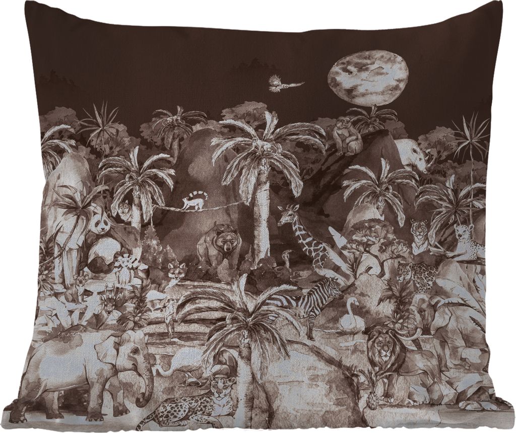 MuchoWow Outdoor Kissen - Dschungel - Tiere - Kinder - Bäume - Pflanzen - 60x60 cm - Wetterfest - Lounge Kissen - Dekoration - Schlaf Kissen