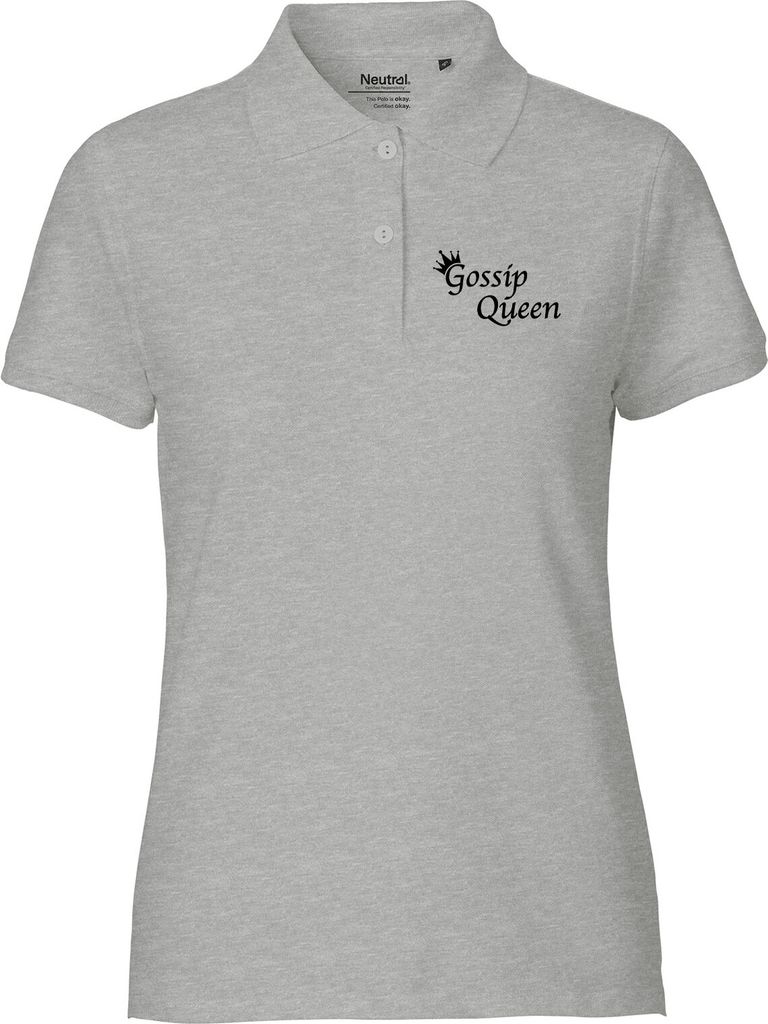 Huuraa Damen Polo Shirt Gossip Queen Krone XS Sport Grey Bio Baumwolle Fairtrade Poloshirt Geschenkidee