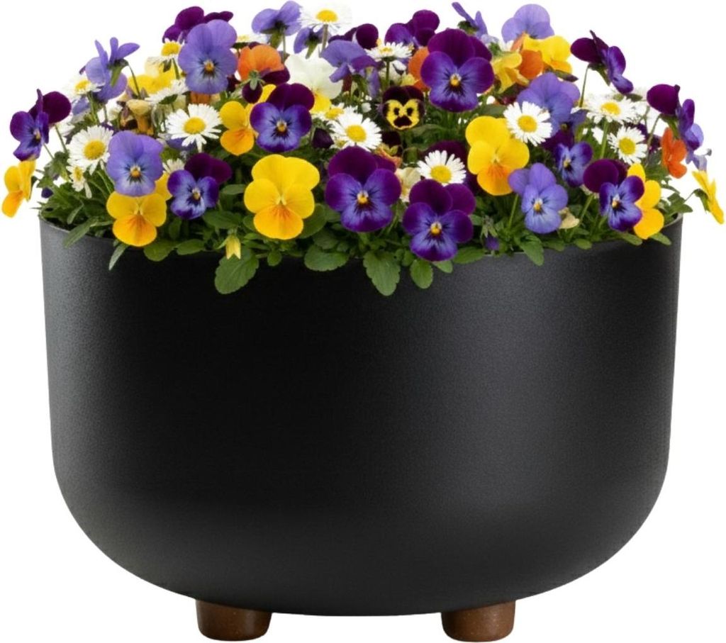 HowHomely | Pflanzgefäß – Blumentopf - 17 x 26 cm - schwarz - aus Recyclingmaterial - Pflanzkübel – mit Füßen