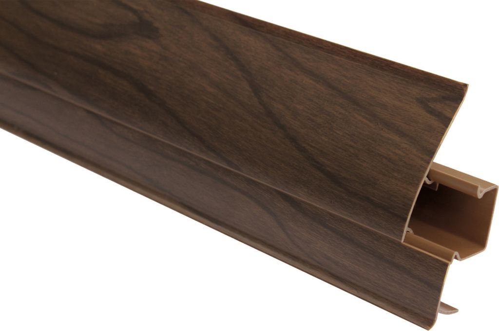 LEMAL Sockelleisten Sparpaket, PVC 65x23mm - Fußleisten mit Kabelkanal - (56 Meter 8607 Holzoptik Nussbaum) Laminatleiste Kabelführung Vinyl