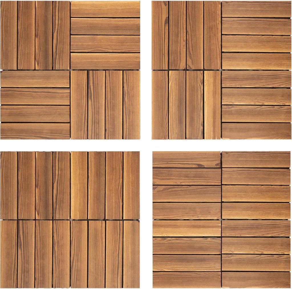 Terrassenfliesen aus Kampfer-Kiefernholz - Klick-System - 36 Stück - 30 x 30 cm - Für Balkon/Terrasse - Schokoladenbraun