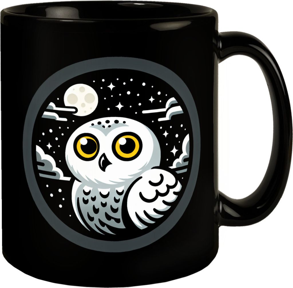 Schneeeule Tasse schwarz in Schwarz