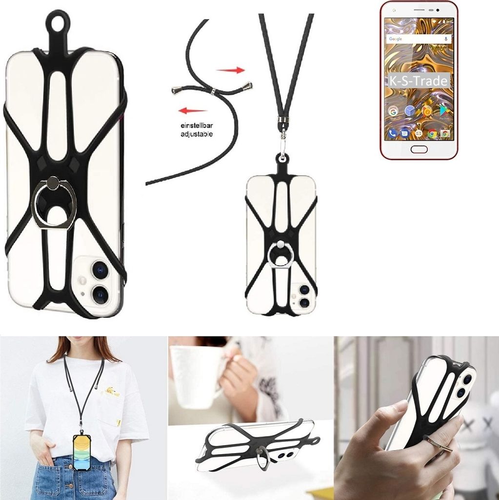 K-S-Trade 3in1 Handykette Handyband Handykordel Halsband Smartphone-Ring Handy-Ring kompatibel mit BQ Mobile BQ-5012L Rich Fingerhalterung Handyring