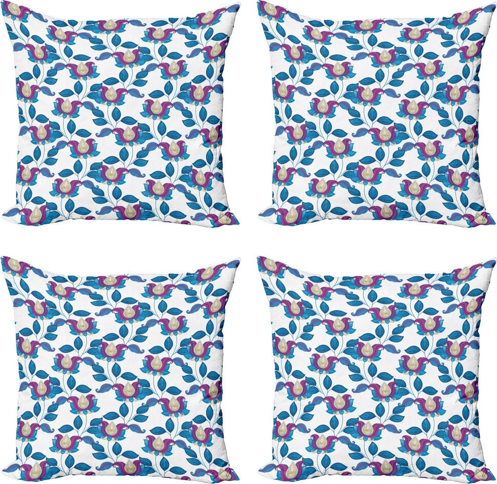 ABAKUHAUS Blume Kissenbezug Set (4 Stück), Vibrant Vintages Shabby, Moderner Doppelseitiger Digitaldruck, 50 cm x 50 cm, Blau Violett Grau