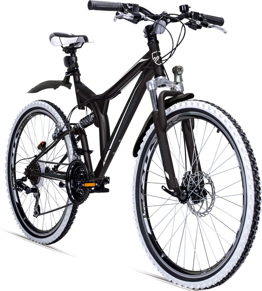 Bergsteiger Phoenix 26 Zoll Mountainbike, geeignet ab 160 cm, Scheibenbremse, Licht, Schutzblech, 21 Gang-Schaltung, Vollfederung