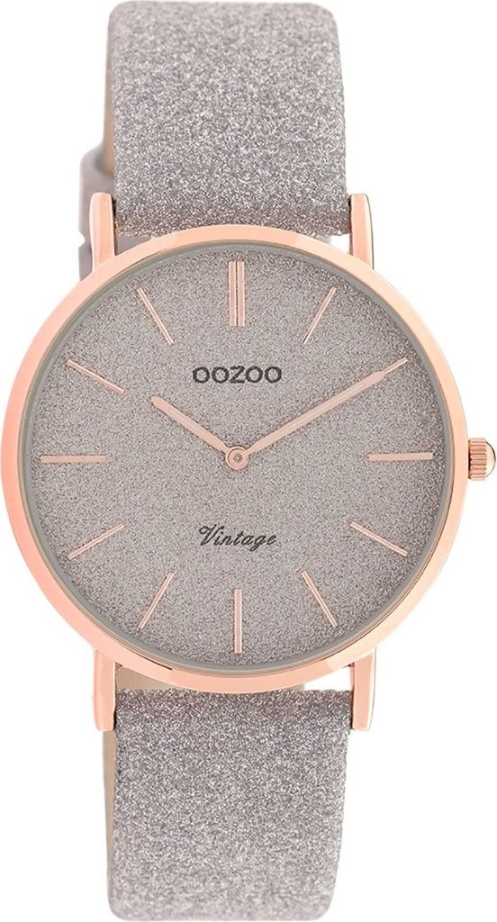 Oozoo Armbanduhr grau Leder C20202 Vintage Series Damen Analog-Quarzuhr UOC20202