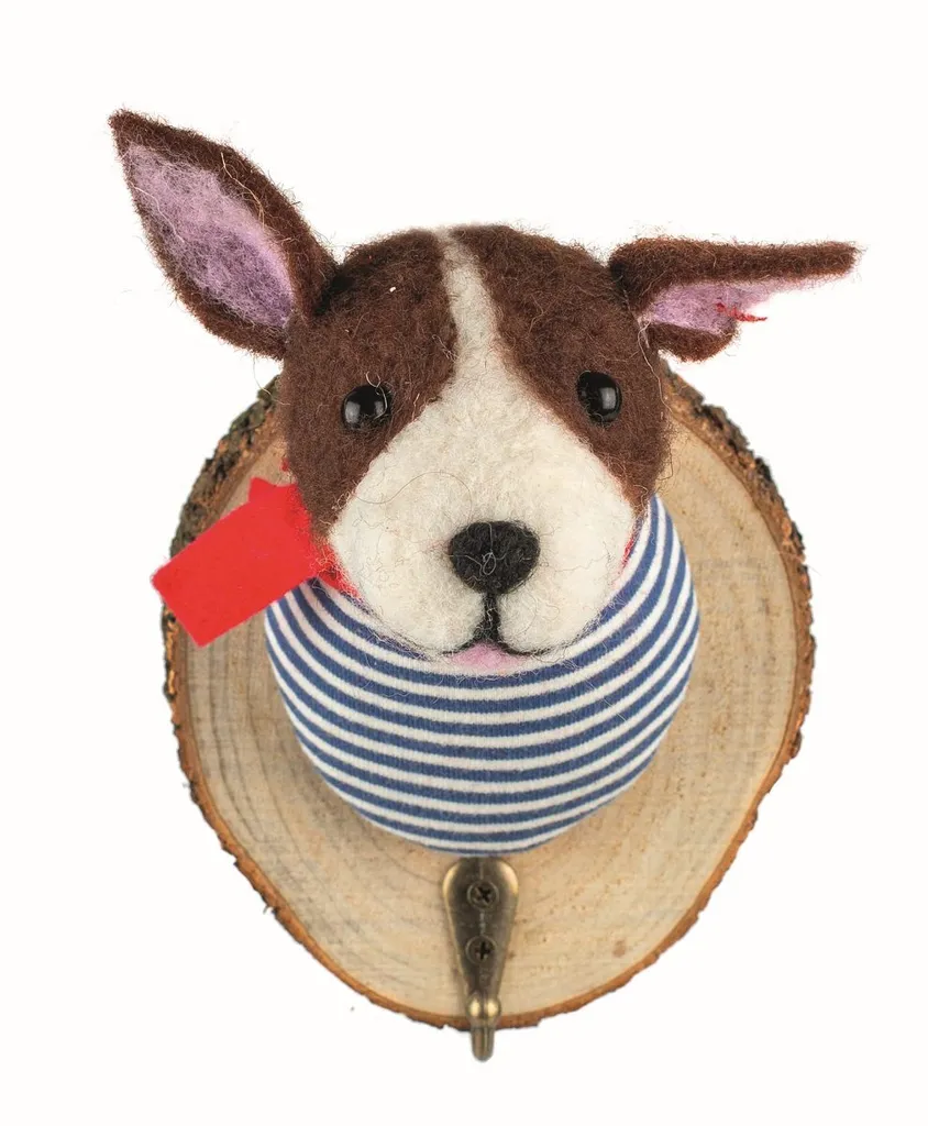 Porte-Manteau Chien en Bois et Feutre Baden - Idée Cadeau Déco Animaux