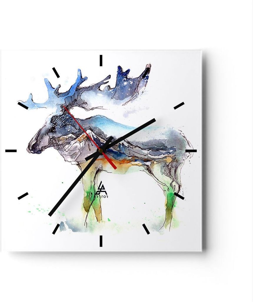 Wanduhr - Quadrat - Glasuhr - Moose Berge Winter Produktbild 
