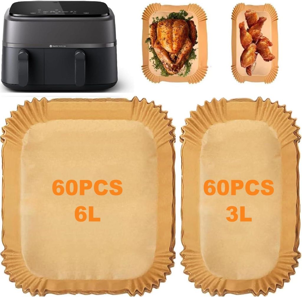 120 Stück Backpapier für die Heißluftfritteuse, kompatibel mit Philips Dual Basket 3000 Serie 6L/3L, Philips NA350/00 NA550/00, Tefal Easy Fry E...