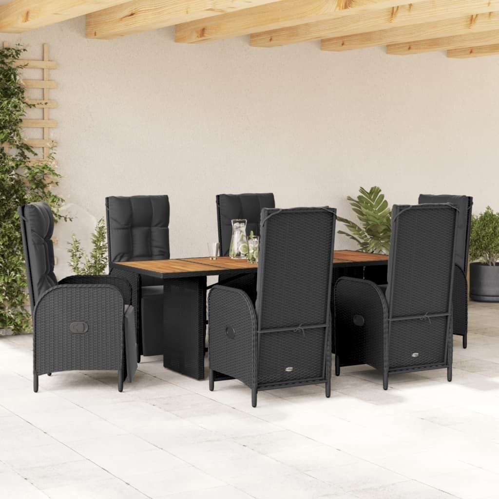 Maison Exclusive - 7-tlg. Garten-Essgruppe mit Kissen Schwarz Poly Rattan