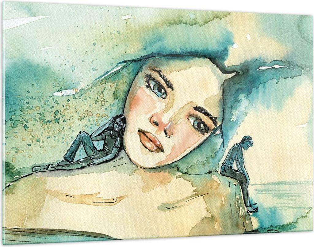 Bilder auf glas - Einteilig - Aquarell Frau Emotionen - 120x80cm - Glasbilder - Wandbilder - Bilder - zum Aufhängen bereit - Wanddekoration aus Gl...