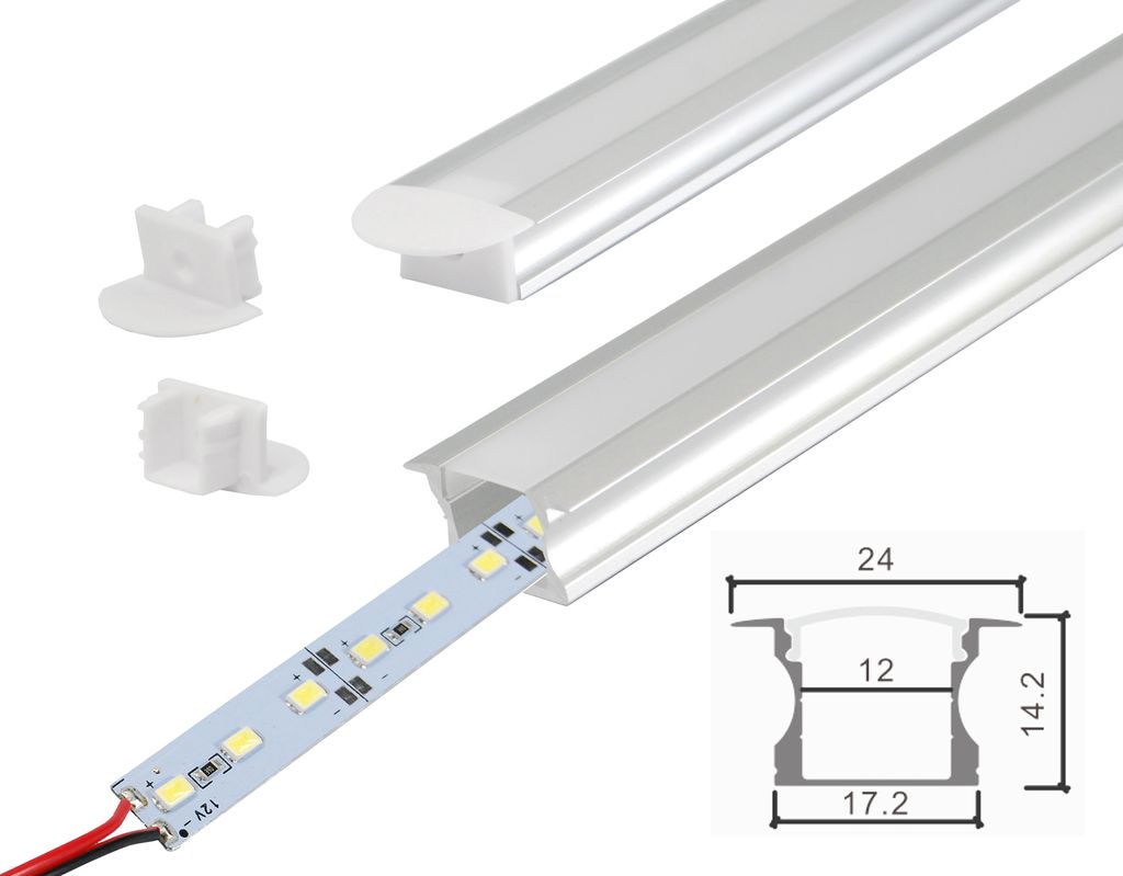 1m Unterputz LED Alu Profil Schiene mit Alu Strip Kaltweiß (Profil L) Blau