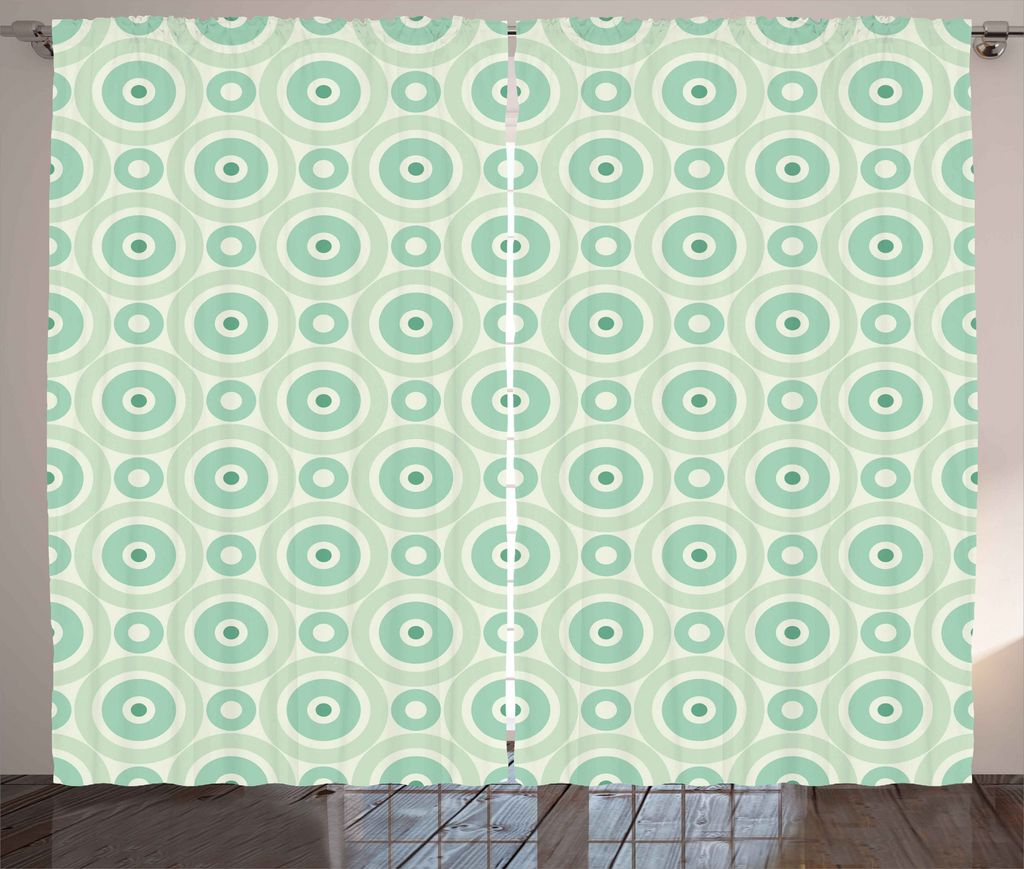 ABAKUHAUS Minze Rustikaler Vorhang, Retro Kreis-Geometric, Wohnzimmer Universalband Gardinen mit Schlaufen und Haken, 280 x 175 cm, Seafoam Mandelg...