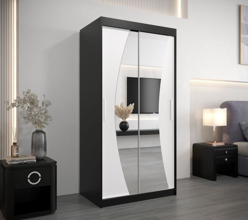 Kleiderschrank mit Schiebetüren BETA - 100 cm, schwarz/weiß