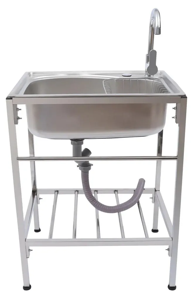 Évier en acier inoxydable à cuve simple avec kit de montage - Argent