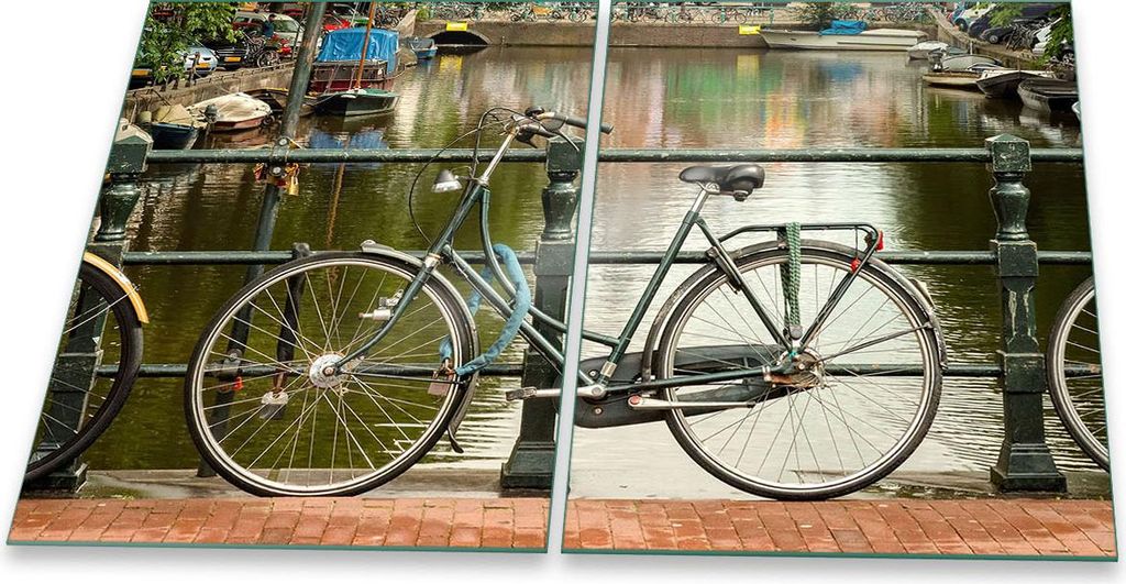 Herdabdeckplatte Glaskeramik 2-Teilig 2x40x52 Stadt Grün Abdeckung Spritzschutz Glas