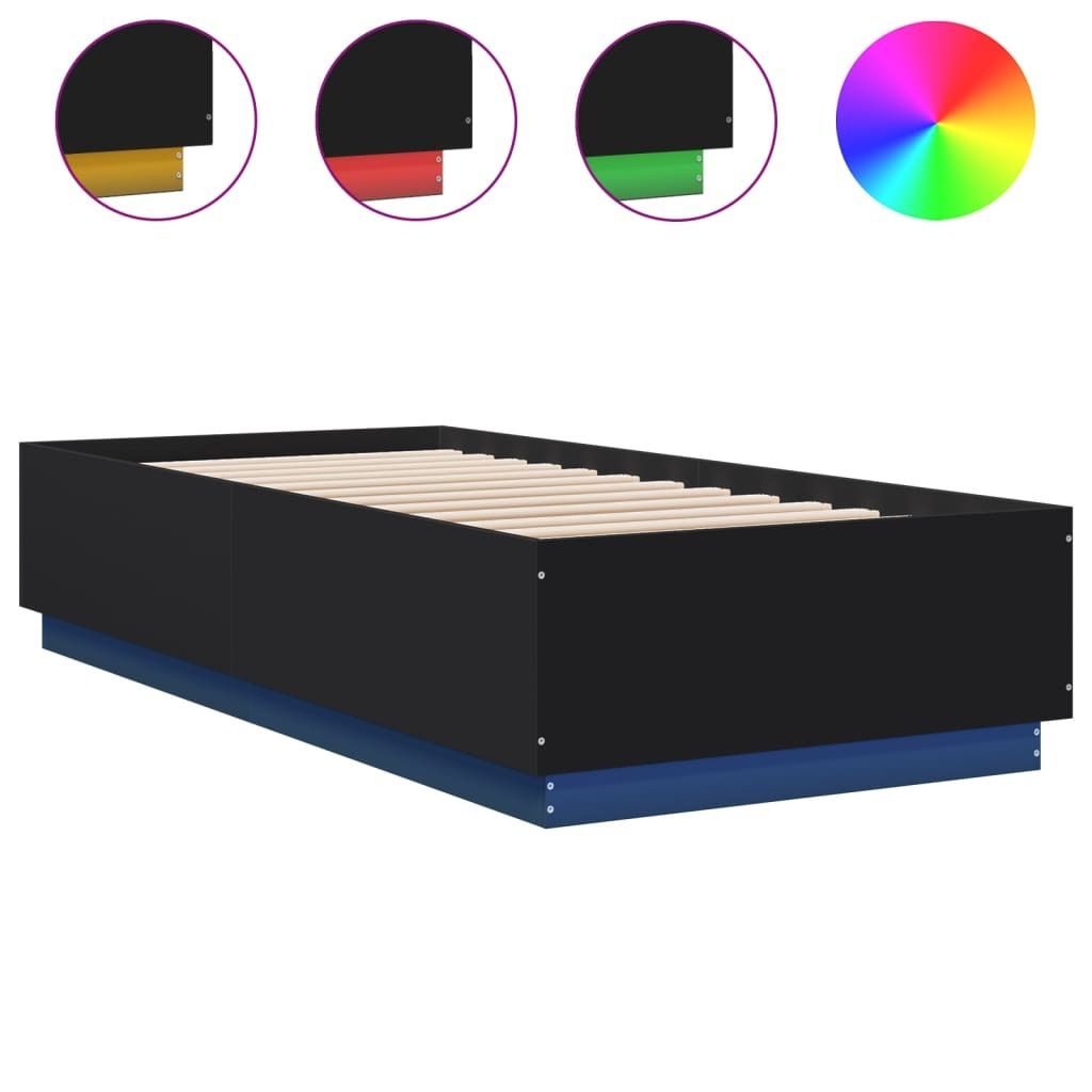 "SummerSchlussverkauf"Modern Einzelbett, Bettgestell - 1 PC - Jugendbett - mit LED Schwarz 90x200cm Holzwerkstoff - Klassische Betten NEU 2026 963640