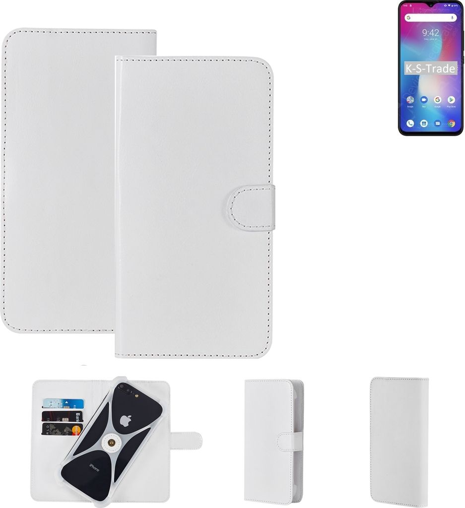 K-S-Trade Handy Hülle Schutz Hülle kompatibel mit UMIDIGI Power Cover Case Bookstyle Bumper weiß 1x