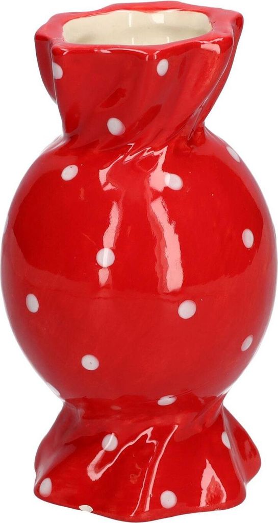 INNA-GLAS Bauchige Vase für einzelne Blume Amiel aus Keramik, mit Punkten, rot-weiß, 15cm, Ø8,5cm - Einzelblumenvase