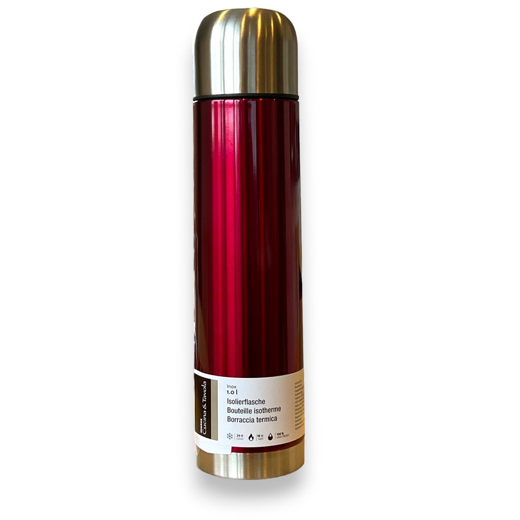 Borraccia thermos con tazza, 1000 ml, rosso, acciaio inox - Immagine del prodotto 