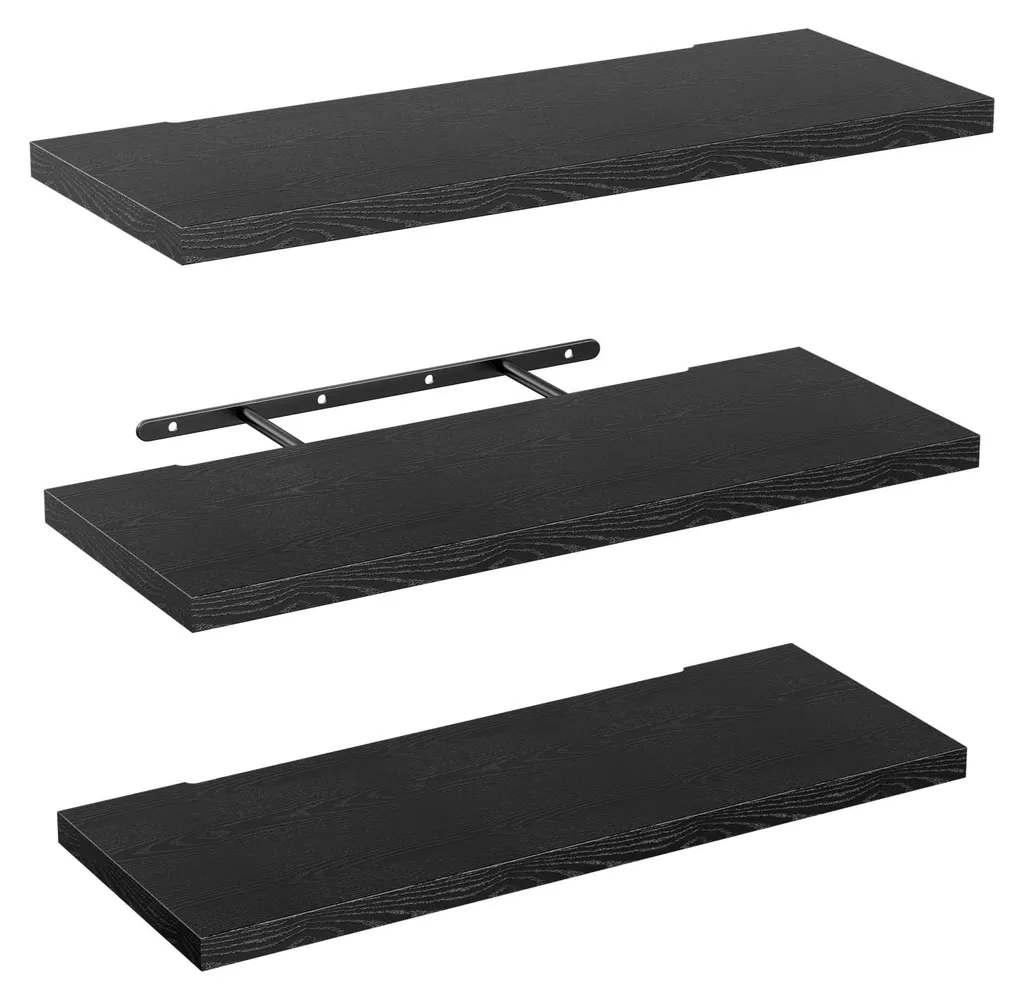 Lot de 3 étagères murales noires 40 cm en MDF style moderne pour salon