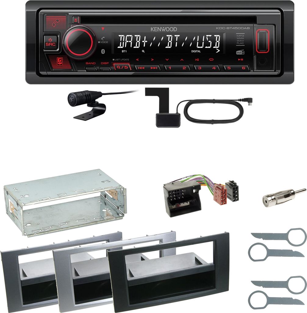 Kenwood KDC-BT450DAB Bluetooth DAB Einbauset für Ford Focus C-Max Fiesta Transit
