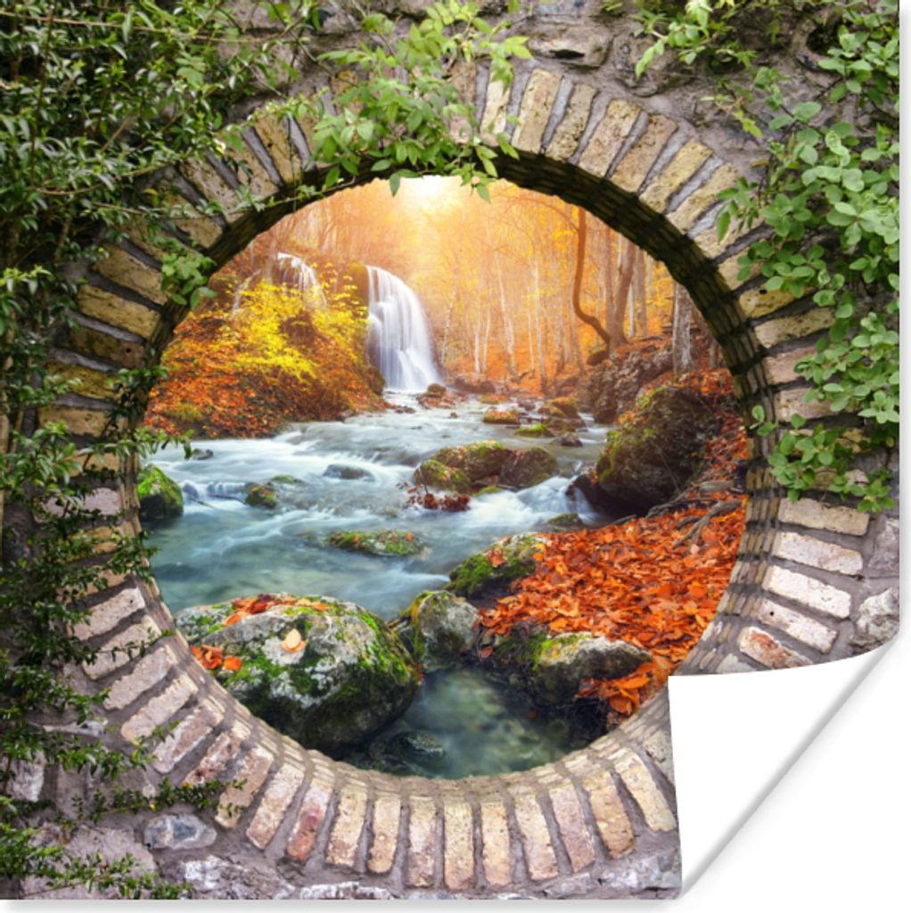MuchoWow Poster Herbst - Wasserfall - Natur - Aussicht 30x30 cm - Wandposter - Printing