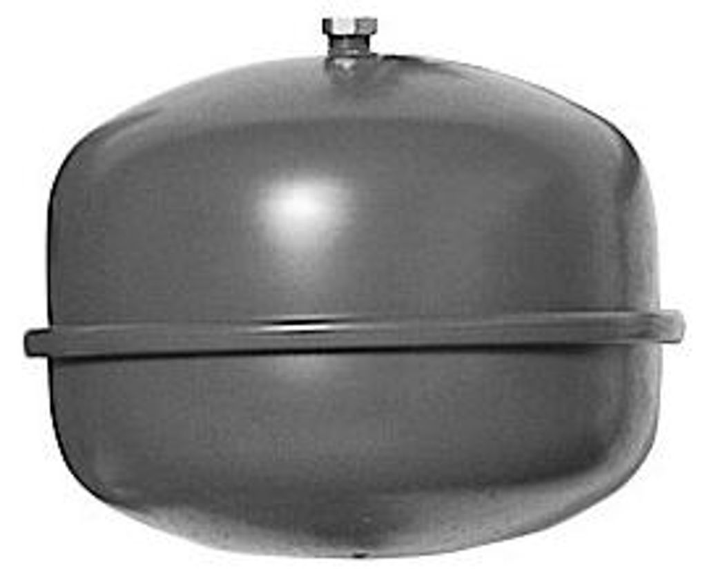 A gray expansion tank for a heating system.