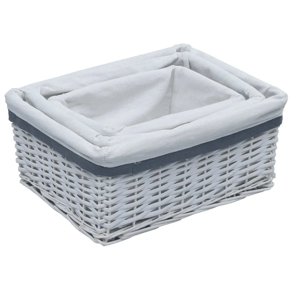 Ensemble 3 paniers en osier blanc emboîtables - Déco bohème naturelle