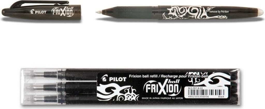 1 Pilot Frixion Ball schwarz + 3 Ersatzminen 0.7 schwarz
