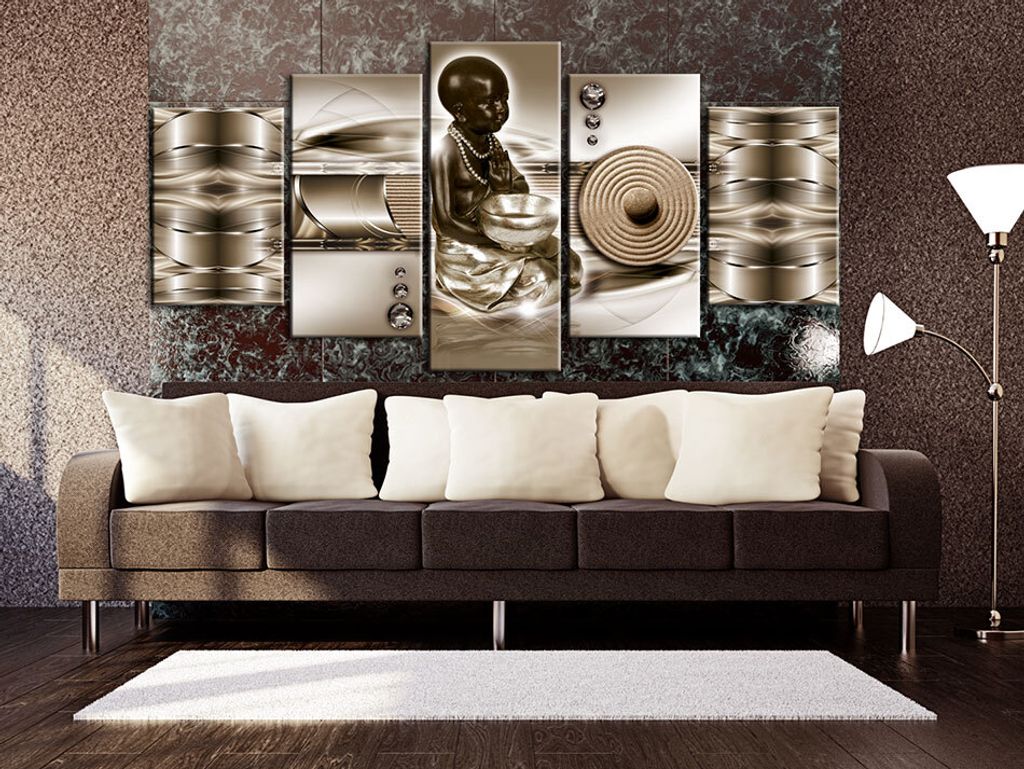 Akustikbild Buddha 200x100 cm Bilder Akustikschaum Hochleistungsschallabsorber Schallschutz Leinwand 5 tlg Wandbild Raumakustik Schalldämmung h-A-...