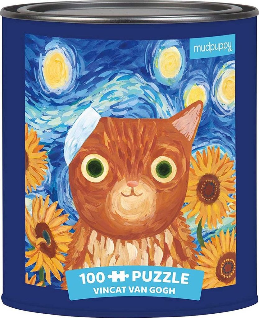 MUDPUPPY Puzzle in einer Dose Artsy Cats: Vincat Van Gogh 100 Teile