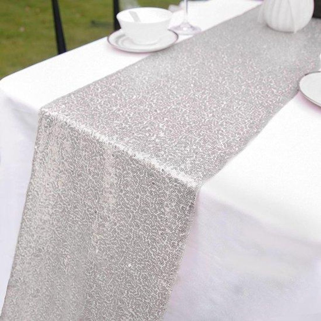 Glamouröser Pailletten-Tafelloper 30x270 cm, Rot Champagner Silber, Reflektierend