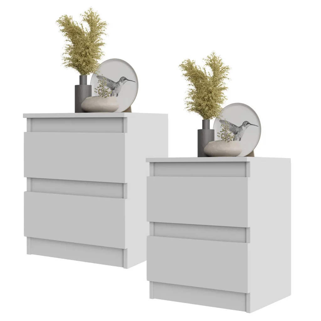 GABRIEL - Lot de 2 tables de nuit blanches à 2 tiroirs - H50 L41 P33 cm