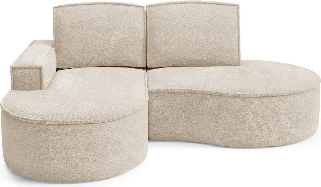 BETTSO FLOW Ecksofa mit abgerundeten Seiten mit Kissen beige in Abriamo Stoff Links