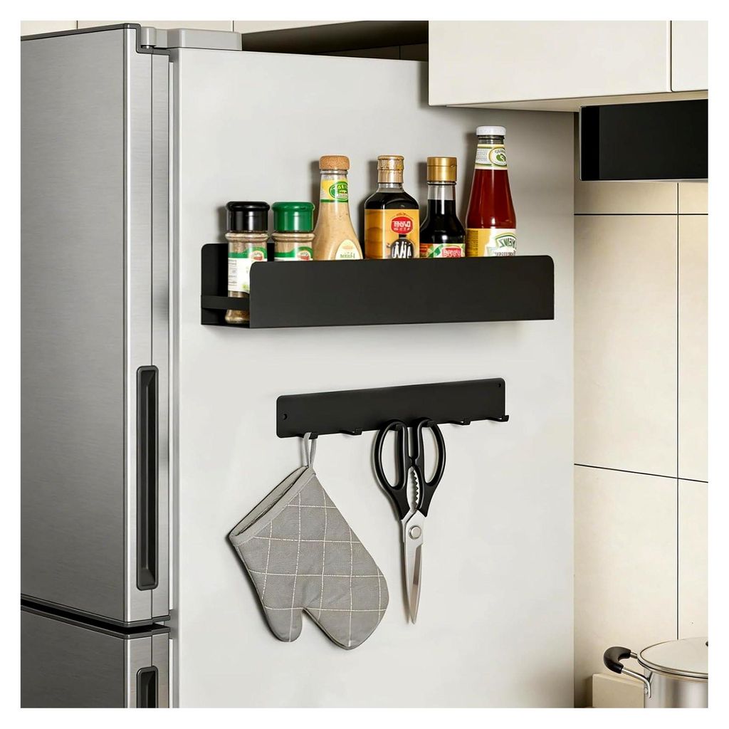 Magnetische Gewürzregale 2er Set, Edelstahl Gewürz-Organizer ohne Bohren für Kühlschrank, Mikrowelle, Waschmaschine und Küche, Grau