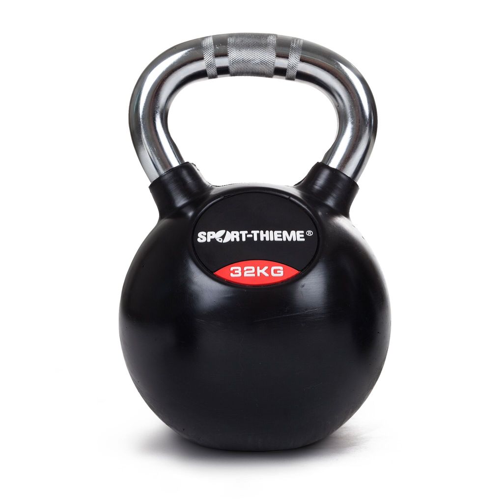 Sport-Thieme Kettlebell "Gummiert mit gerändeltem Chrom-Griff", 32 kg
