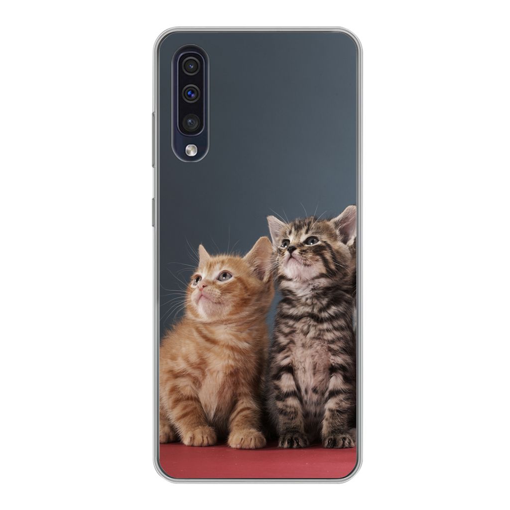 MuchoWow Handyhülle Schutzhülle Hülle für Samsung Galaxy A30s Kätzchen - Blau - Rosa - Mädchen - Jungen - Kind Silikon Softcase Handy Hüll...